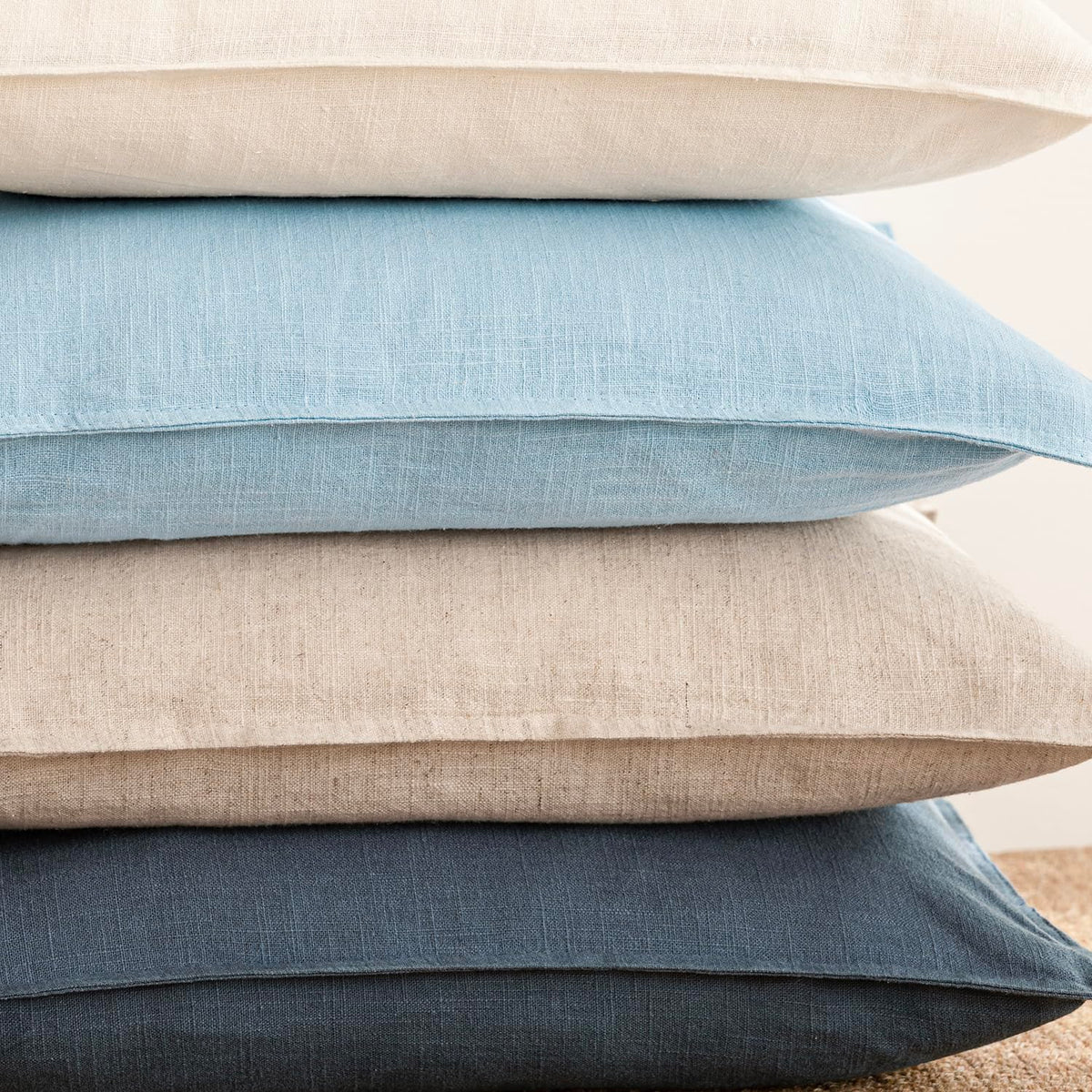 Pack of 2 Decorative Linen Solid Throw Pillow Covers Soft Accent Euro Cushion Case Farmhouse Neutral Pillowcase for Chair Couch Sofa Bedroom Living Room Home Decor 24 x 24 Inch Light Blue (2 Count)