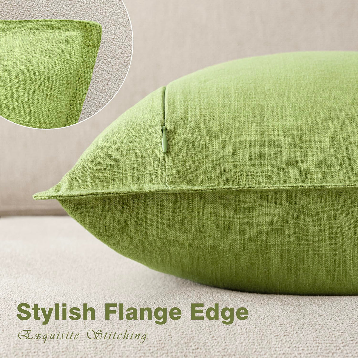 Pack of 2 Decorative Linen Solid Throw Pillow Covers Soft Accent Euro Cushion Case Farmhouse Neutral Pillowcase for Chair Couch Sofa Bedroom Living Room Home Decor 24 x 24 Inch Lush Green (2 Count)