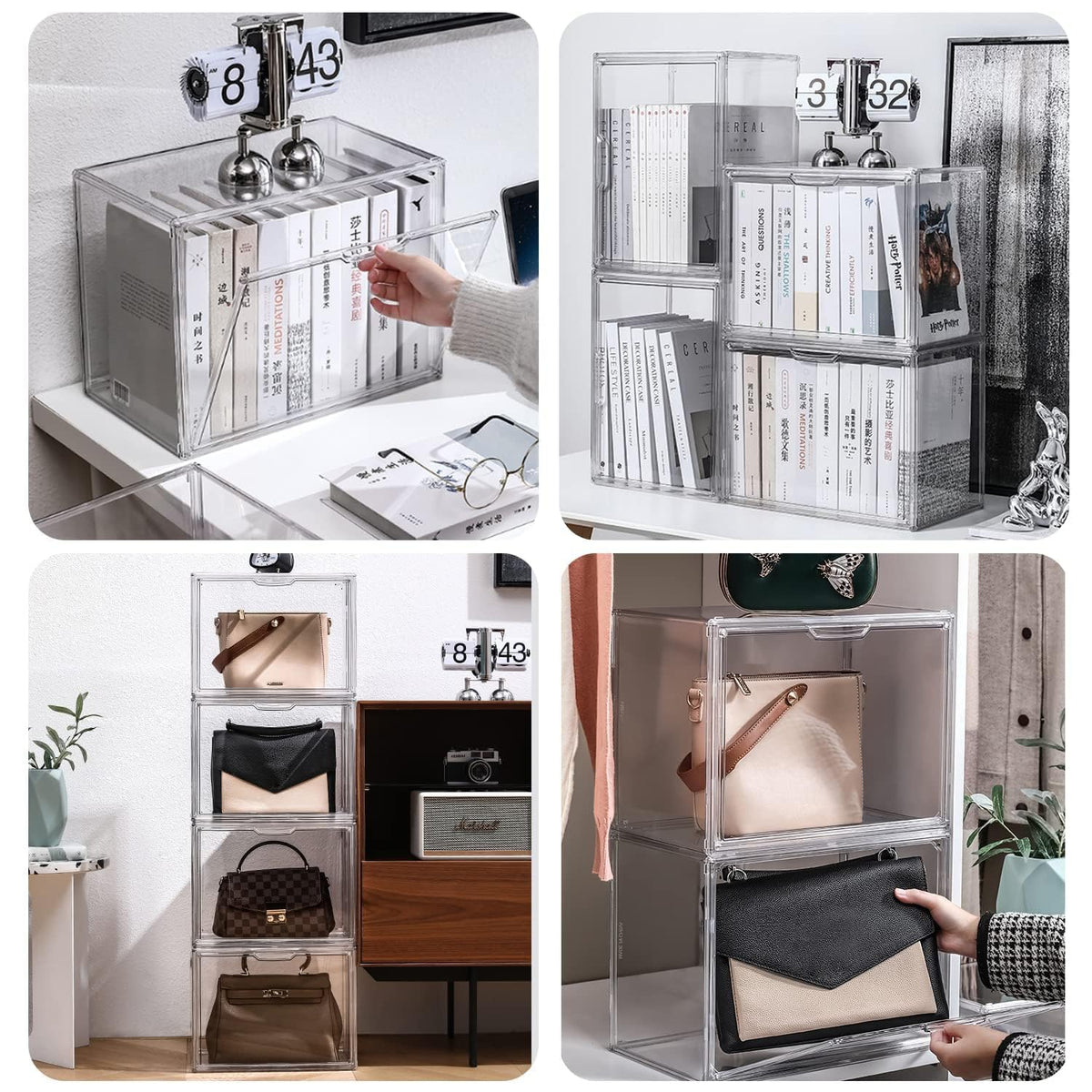 Clear Stackable Plastic Storage Bins with Lid
