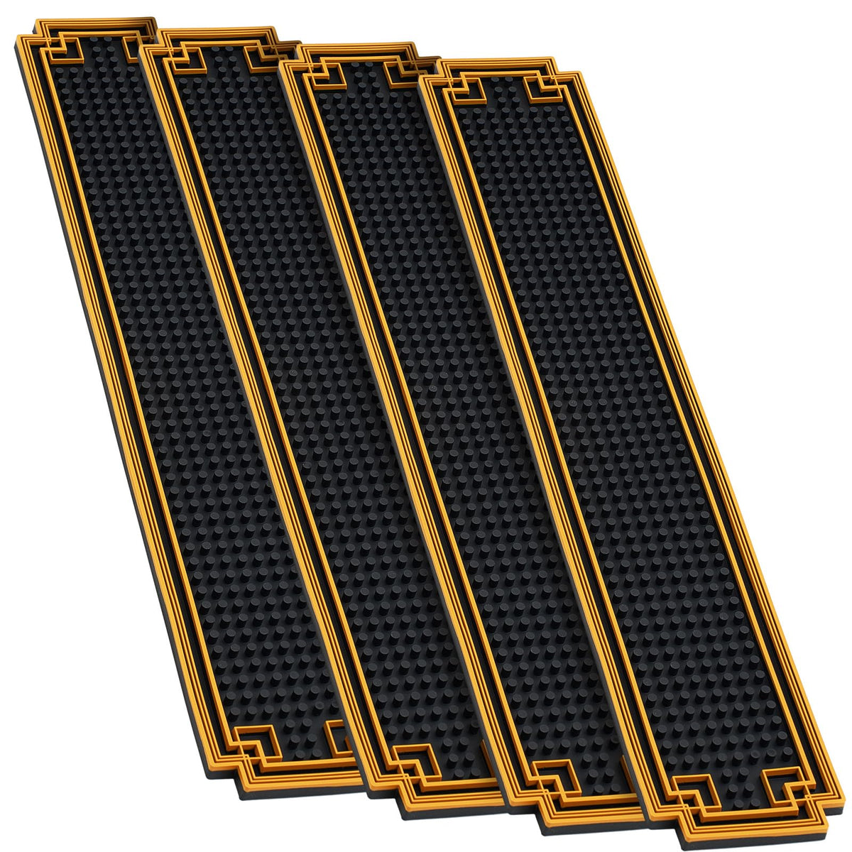 4 Pcs 24 x 4 Inch Bar Mat Non Slip Rubber Mat with Gold Border Durable Stylish Spill Cocktail Service Coffee Mats for Restaurants Barbershop Clippers Bartending (4 Count)