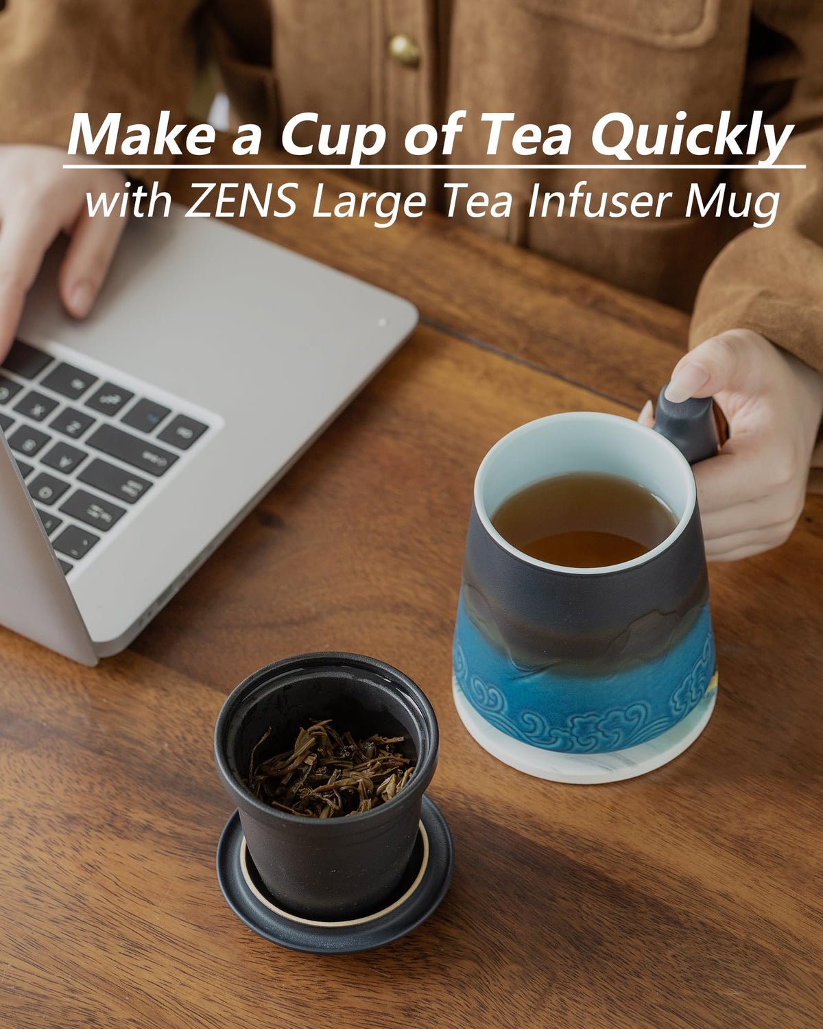 Tea Cup with Infuser and Lid & Coaster for Tea Steeper