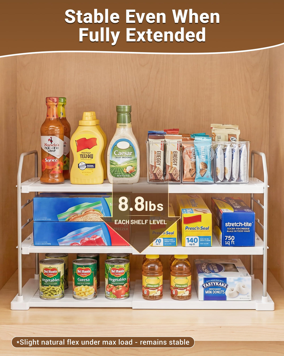 Extendable 3 Tier Kitchen Cabinet & Pantry Organizer for Plastic Wrap (2 Count)