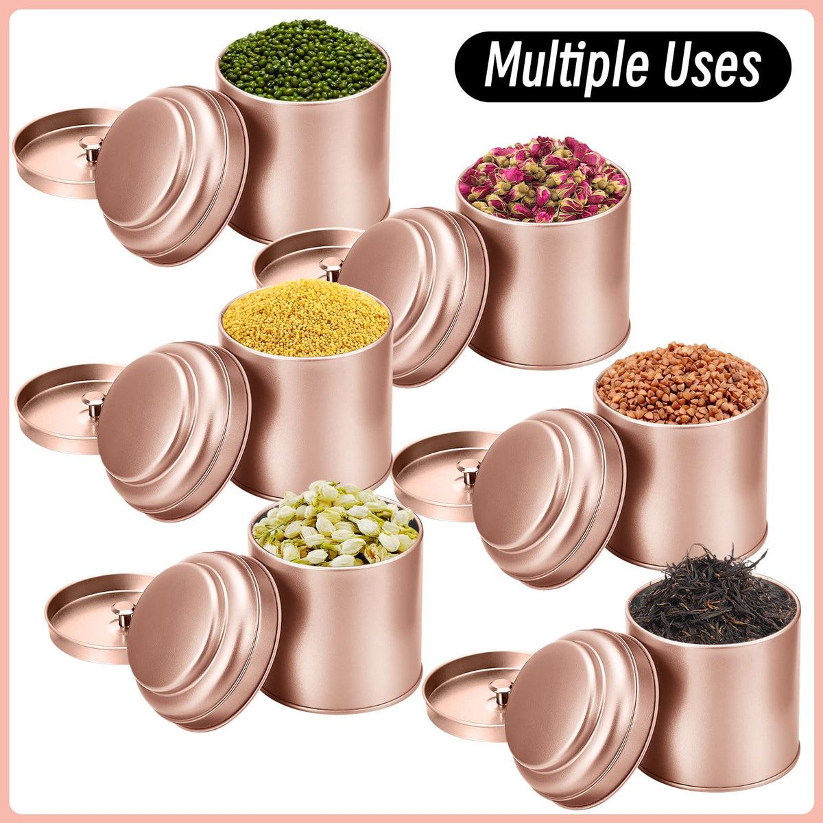 12 Pcs Tea Tin Canister with Airtight Double Lids Round Tin Can Box Small Kitchen Tea Canister Loose Leaf Storage Containers for Loose Bags Coffee Sugar Candy Spices