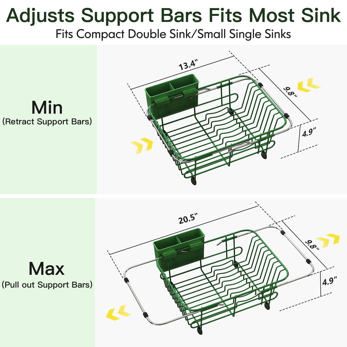 Green Dish Drying Rack in Sink with Utensil Holder