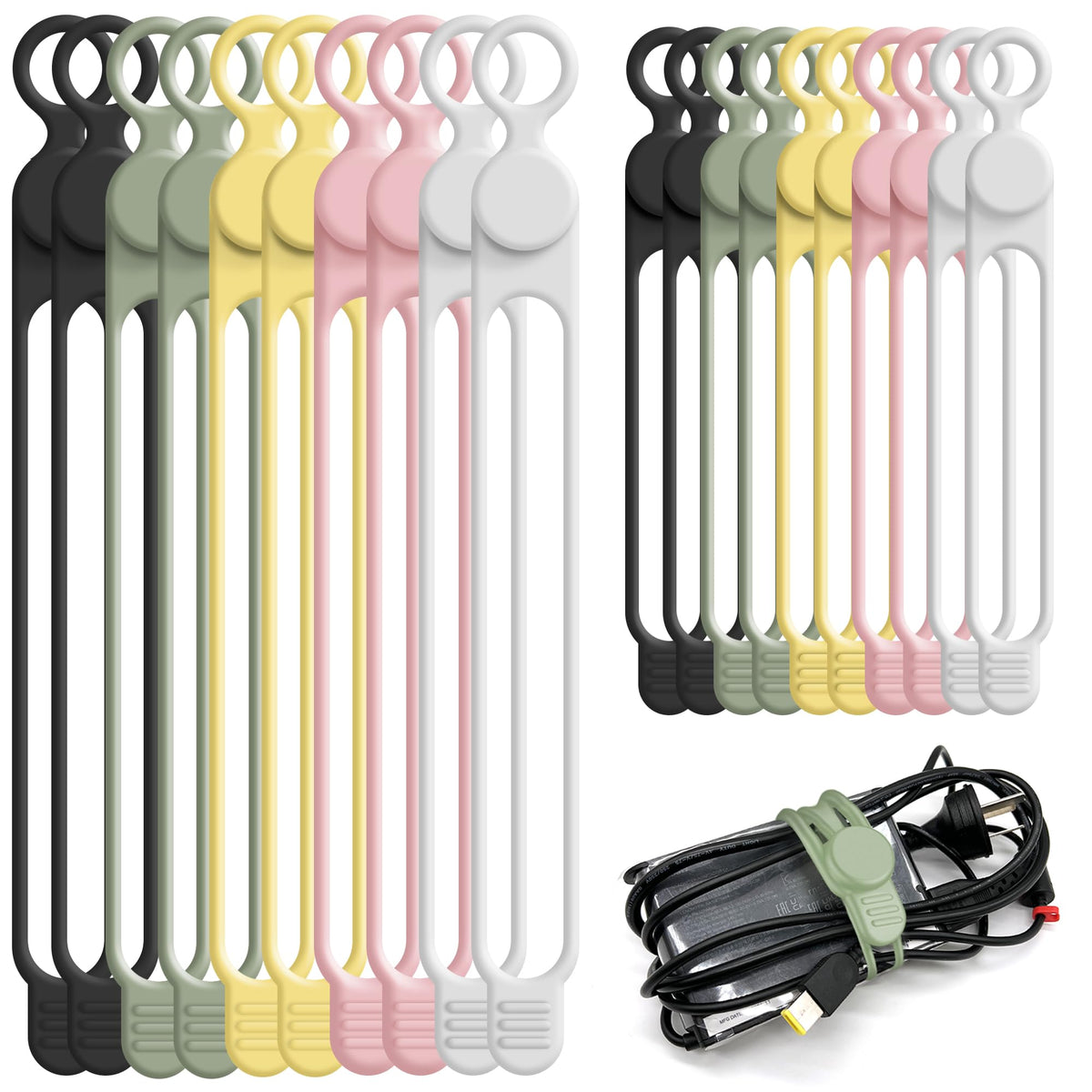 20Pcs Silicone Cable Ties (20 Count)