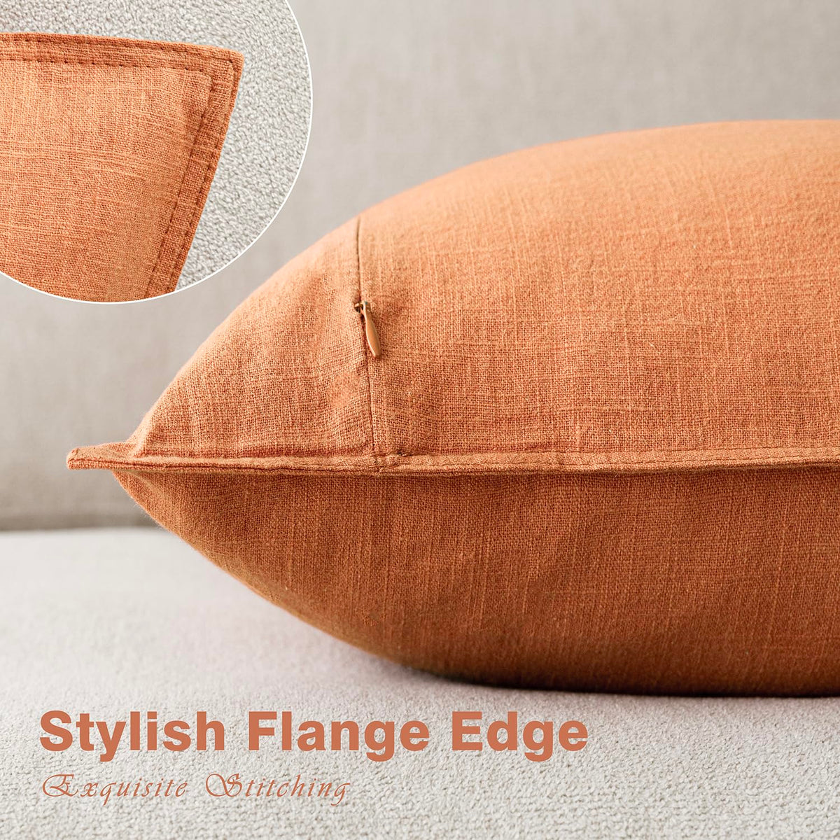 Pack of 2 Decorative Linen Solid Throw Pillow Covers Soft Accent Euro Cushion Case Boho Farmhouse Pillowcase for Chair Couch Sofa Bedroom Living Room Home Decor 20 x 20 Inch Dusty Orange (2 Count)