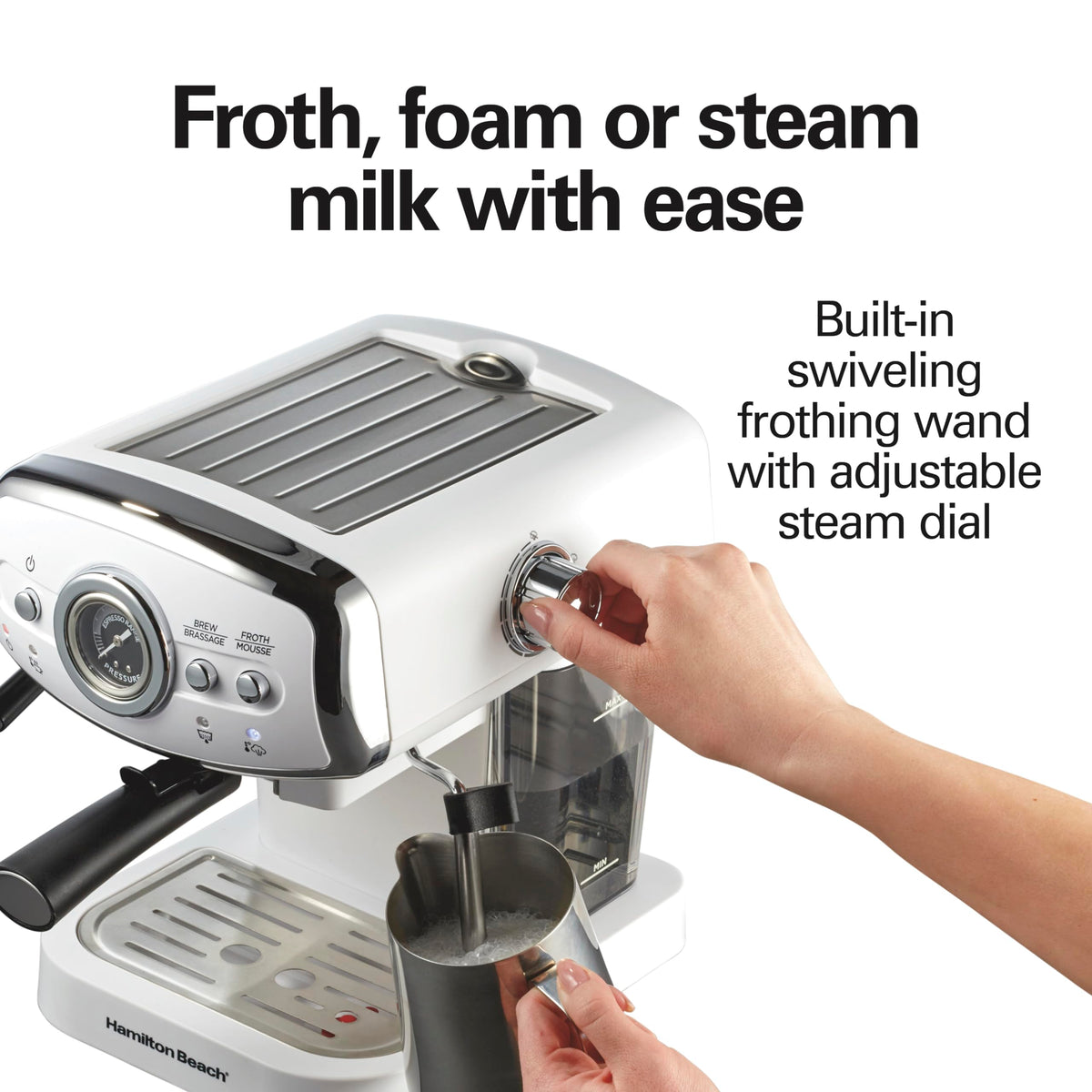 Slide & Lock Espresso Machine With Milk Frother Steam Wand For Cappuccino & Latte