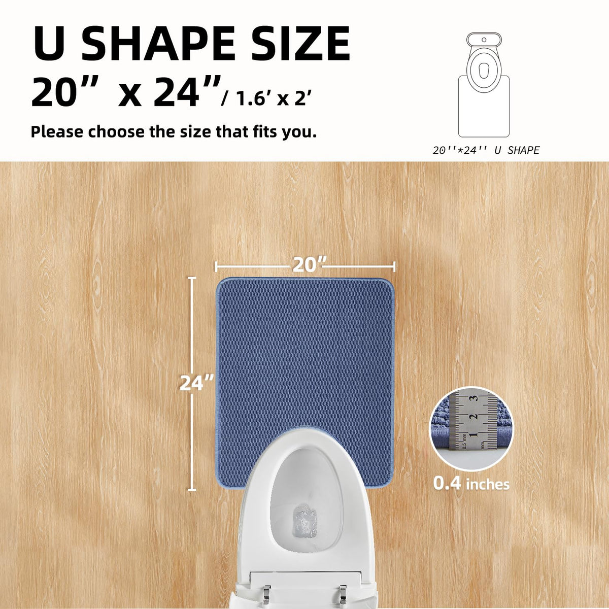 Toilet Rug Thin Toilet Rugs U Shaped Washable Non Slip Absorbent Quick Dry Low Pile Toilet Mat (3 Sq Ft)