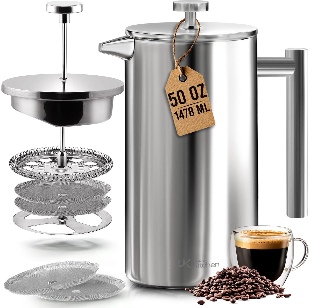 304 Grade Stainless Steel French Press 50 Oz