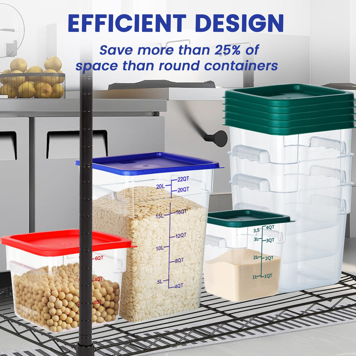 4 Pack 18 Qt Square Food Storage Containers with Lids (4 Count)