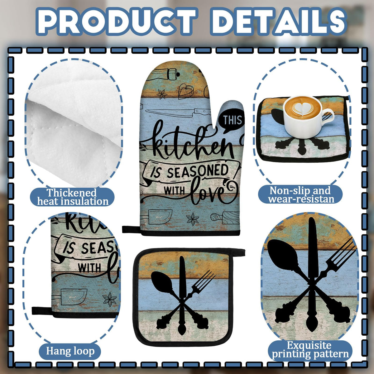 16 Pcs Farmhouse Kitchen Decor Set 4 Kitchen Towels 4 Placemats 2 Non Slip Rugs and Mats for Floor 2 Spring Oven Mitts Gloves 2 Pot Holders 2 Floral Curtains for Home Decoration Gift (16 Count)