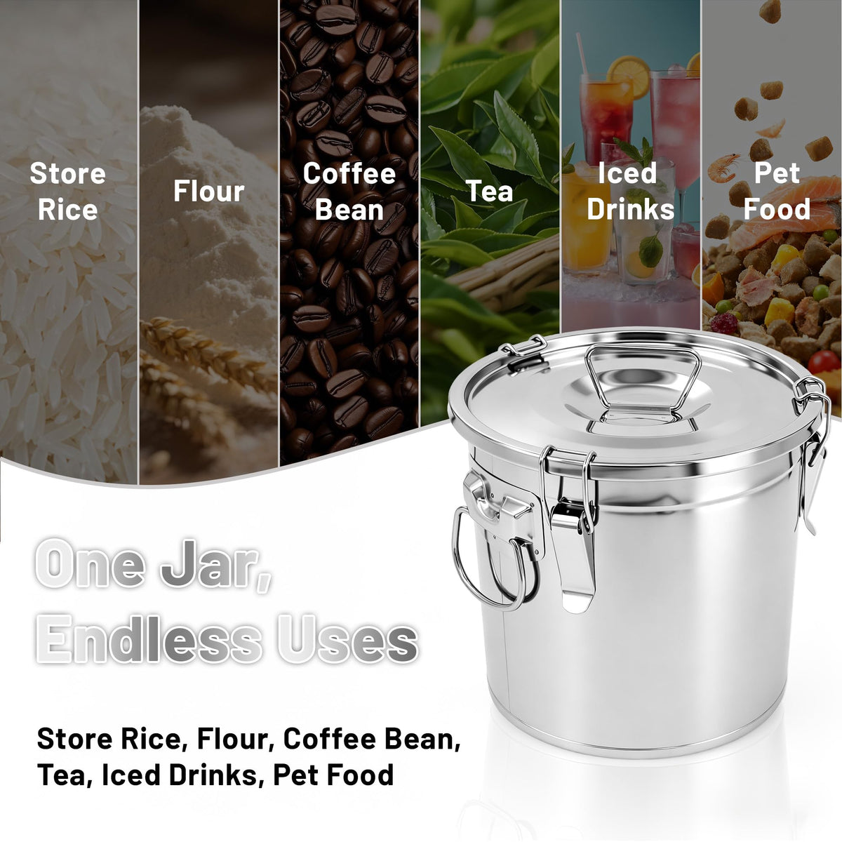 304 Stainless Steel Airtight Food Storage Container with Locking Lid & Clips 5.55gal