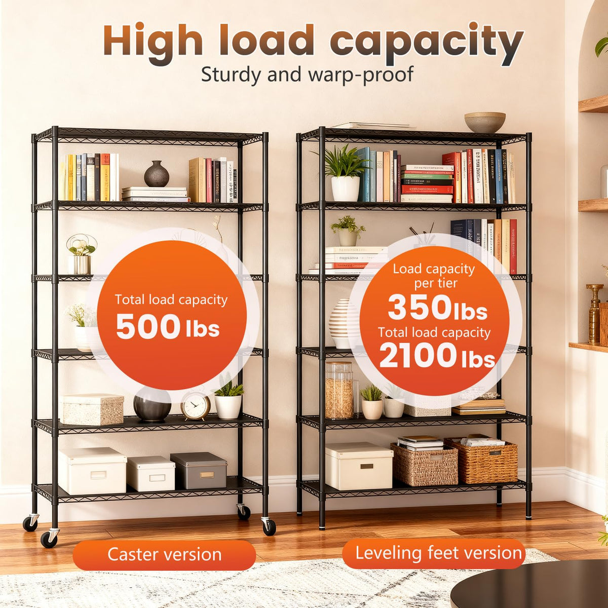 6 Tier Wire Storage Shelves with PP Shim