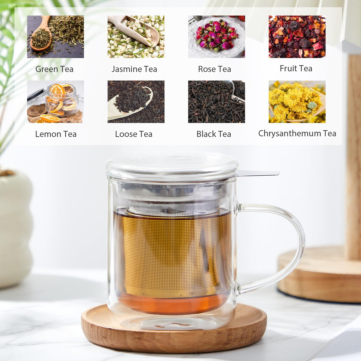 2 Pack Glass Tea Infuser Cup with Lid (2 Count)