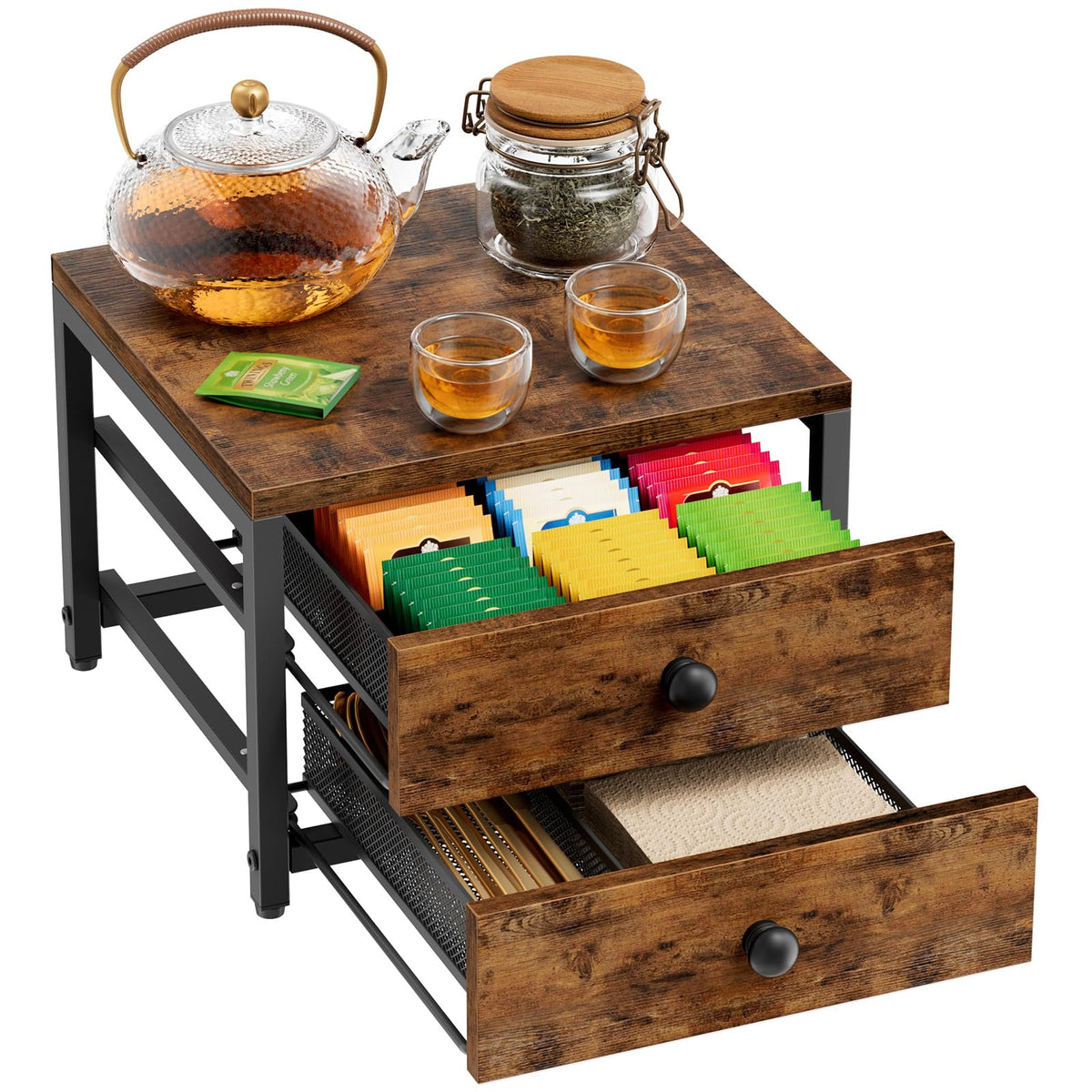 Tea Bag Organizer and Storage with 2 Drawers for Countertop