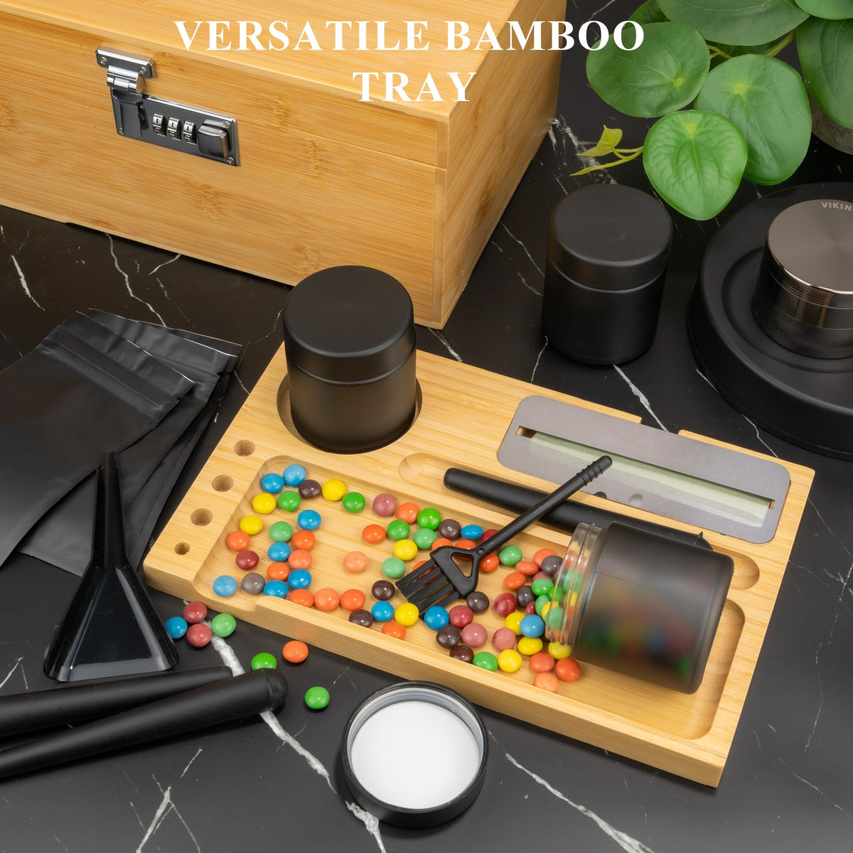 Large Lockable Bamboo Storage Box with Removable Tray and Combination Lock