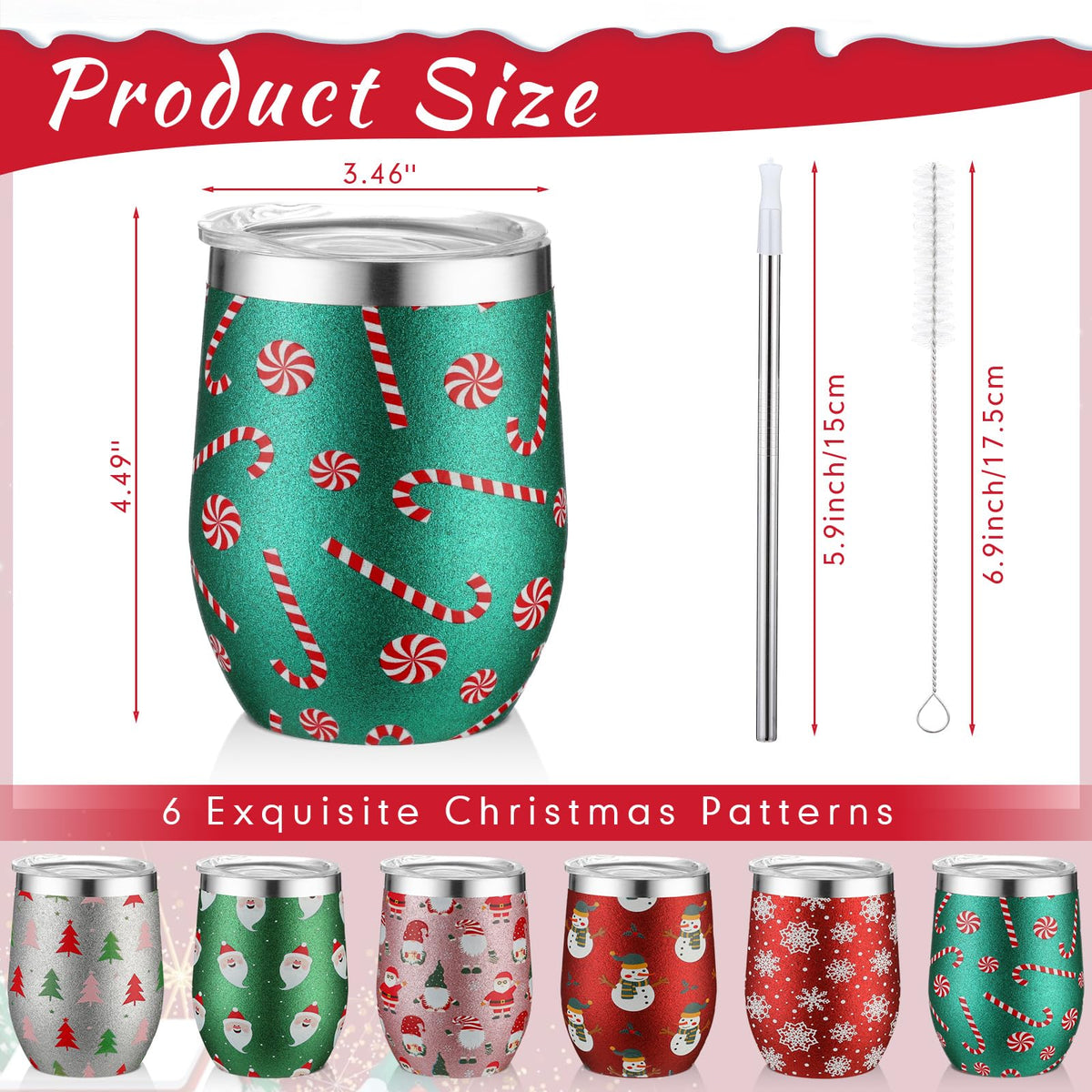 6 Pack Christmas Glitter Tumblers 12oz (6 Count)