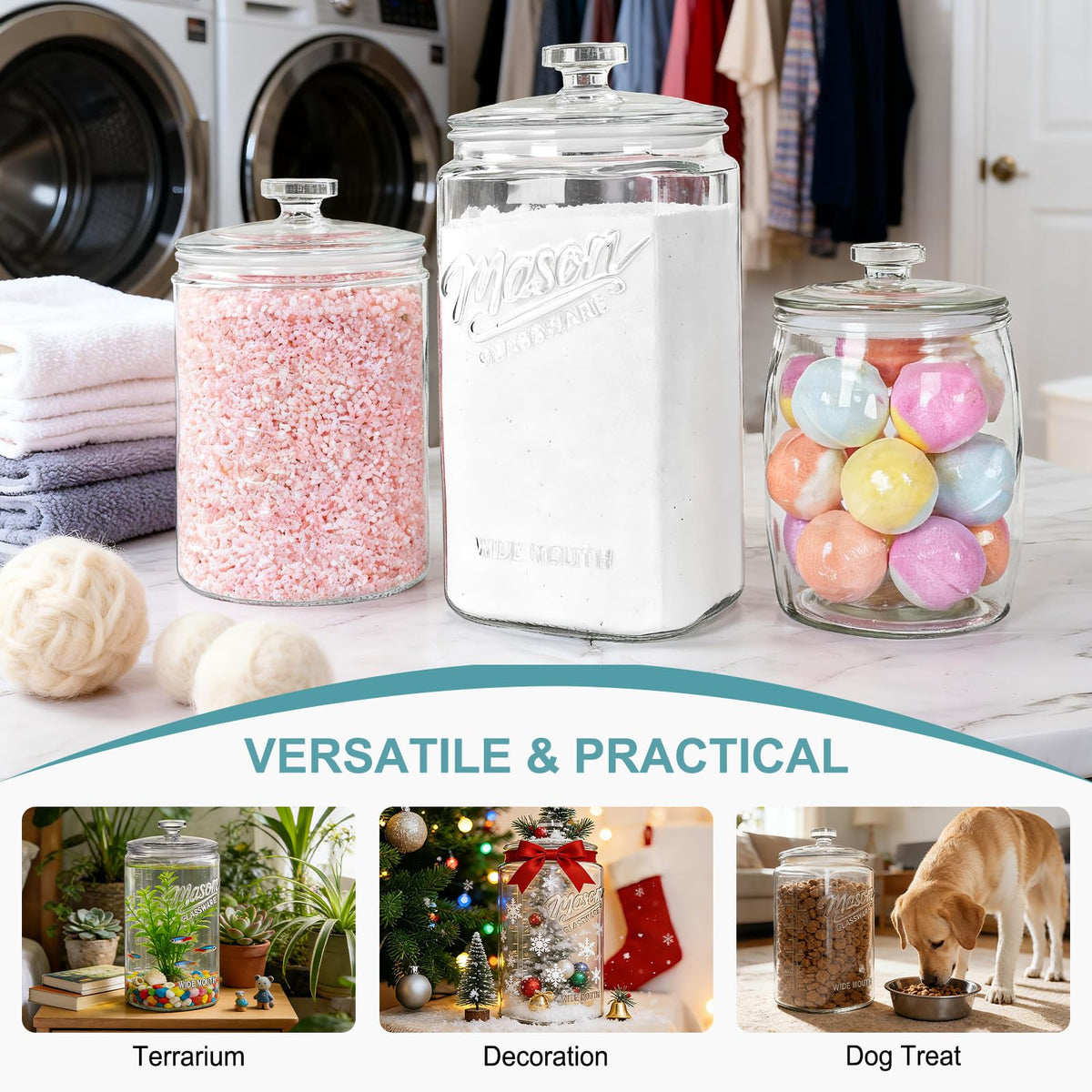 2 Pack 1.5 Gallon Glass Jar with Lid (2 Count)