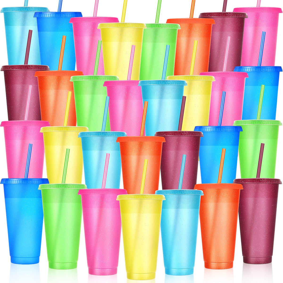 30 Pack Tumbler with Straw and Lid Bulk Cups for Gifts Glitter Plastic Coffee Cups 24