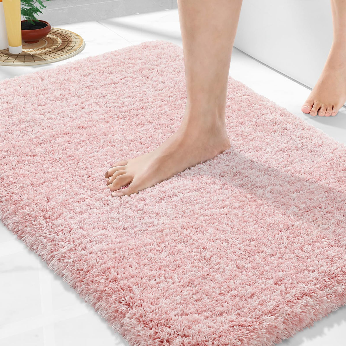 Light Pink and White Bathroom Rugs Non Slip Washable