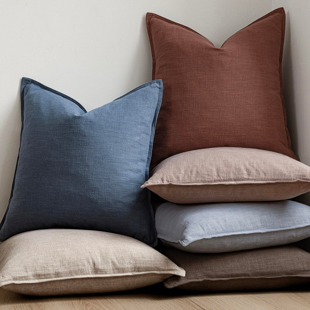 Pack of 2 Decorative Linen Solid Throw Pillow Covers Soft Accent Euro Cushion Case Boho Farmhouse Pillowcase for Chair Couch Sofa Bedroom Living Room Home Decor 24 x 24 Inch Sky Blue (2 Count)
