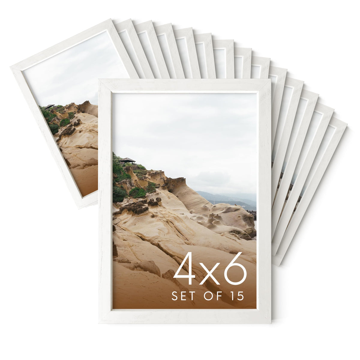 4x6 Natural White Wood Photo Frame Set of 15 (15 Count)