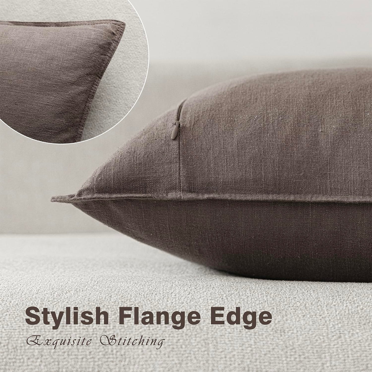 Set of 2 Decorative Linen Solid Throw Pillow Covers Soft Accent Euro Cushion Case Farmhouse Neutral Pillowcase for Chair Couch Sofa Bedroom Living Room Home Decor 18 x 18 Inch Light coffee (2 Count)