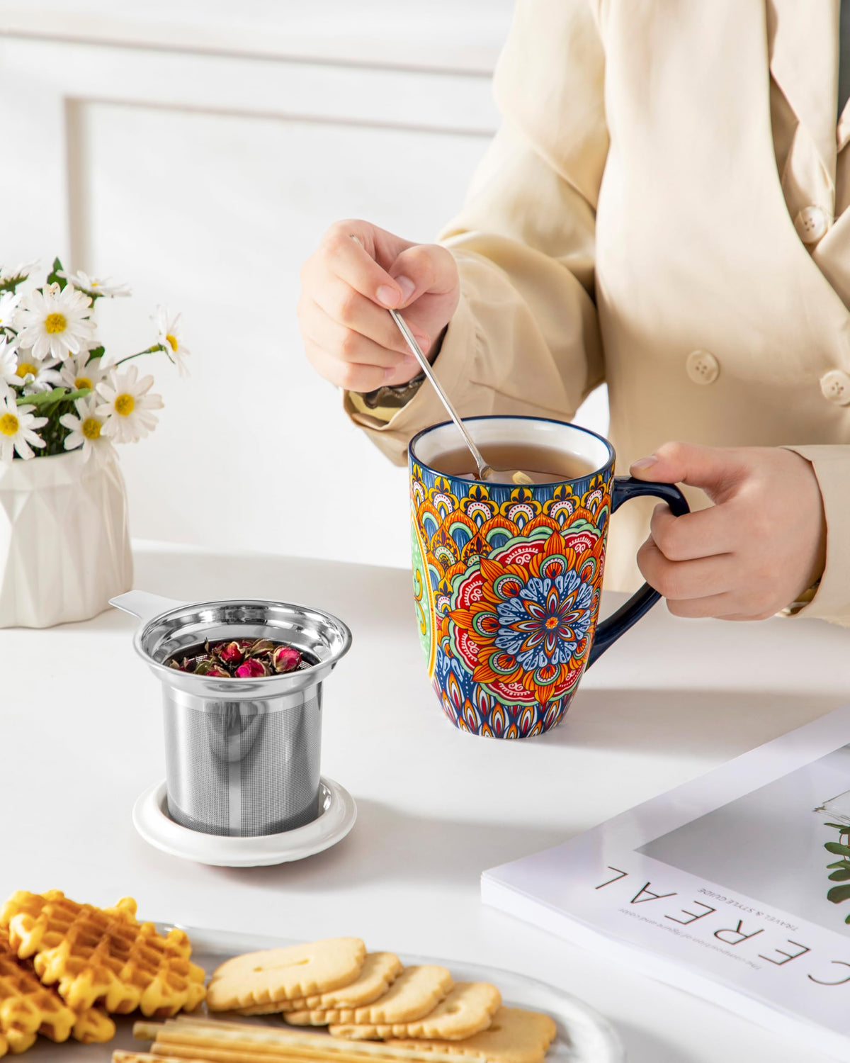Ceramic Tea Mug with Infuser and Lid