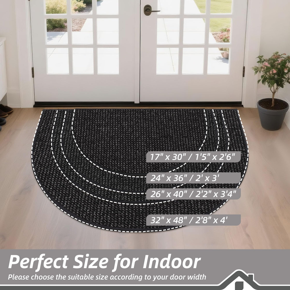 Dirt Trapper Door Mat 24" x 36" Half Circle Non Slip Rugs