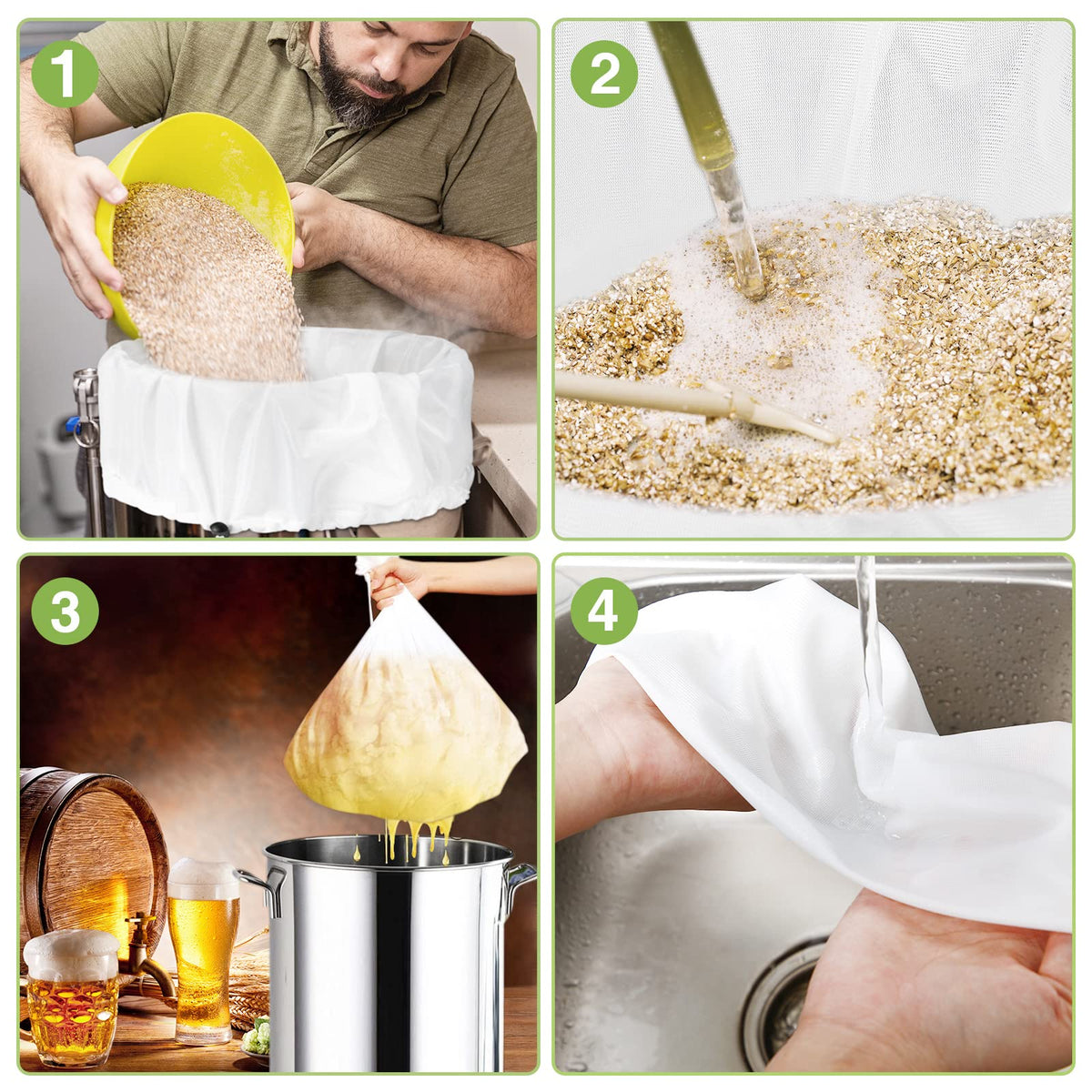 20 Pack Brew Bags Reusable Extra Large 26 x 22'' Fine Mesh Strainer Cold Brew Filters Drawstring Cheese Cloth Straining Bags Wine Making Supplies for Fruit Cider Beer