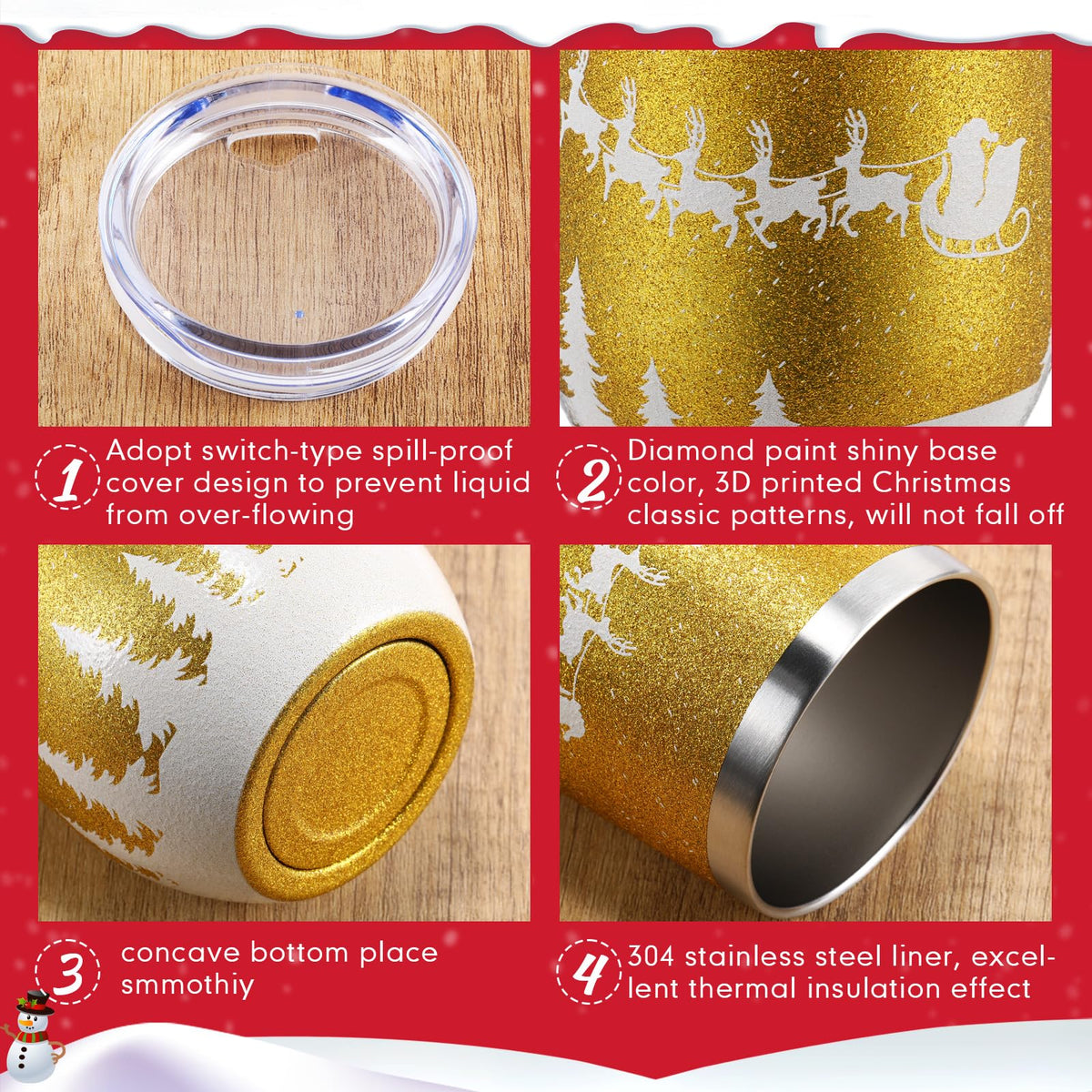 6 Pack Christmas Glitter Tumblers 12oz (6 Count)