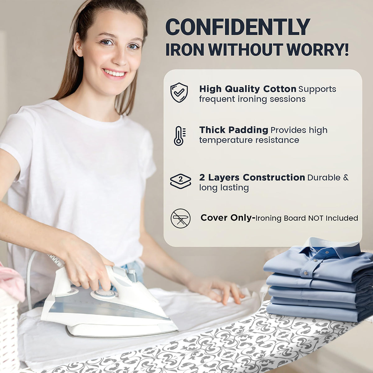 Ironing Board Cover and Pad 15"x54" Extra Thick Natural Cotton