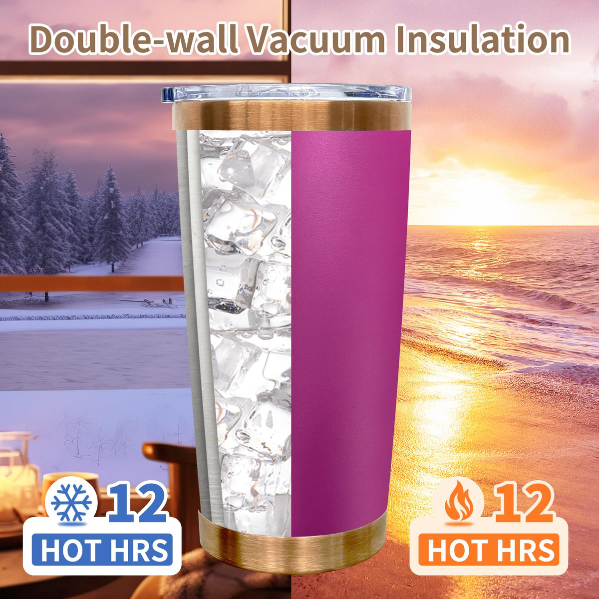 20 oz Insulated Tumblers Bulk With Lid and Straw Plum (12 Count)