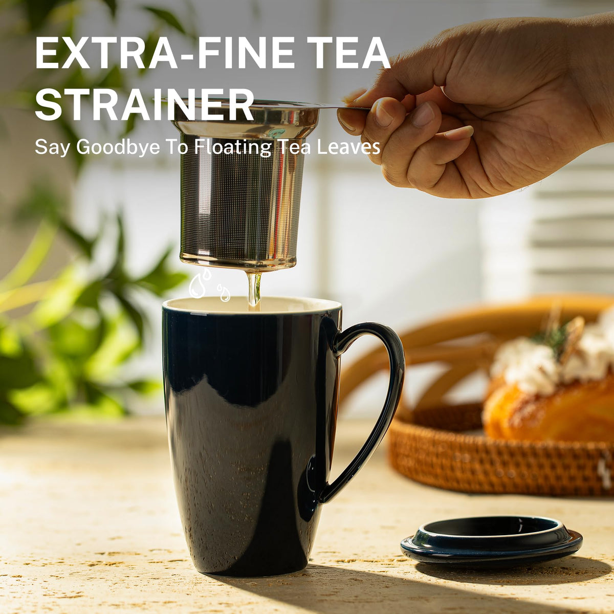 15oz Ceramic Tea Cup with Infuser and Lid