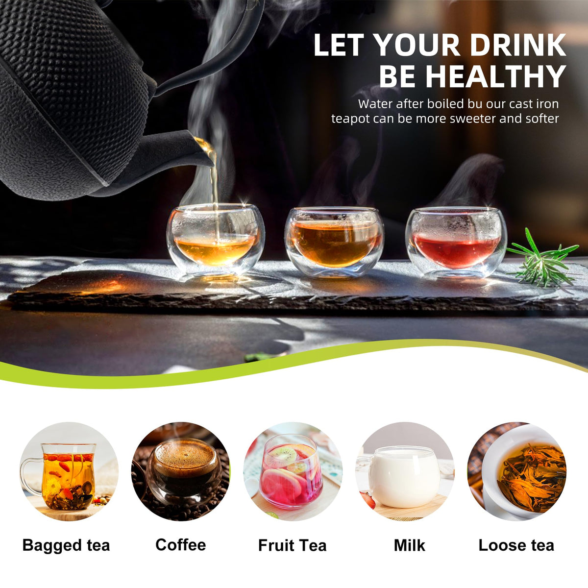 Japanese Tetsubin Cast Iron Teapot Tea Kettle pot with Stainless Steel Infuser for Stovetop Safe Coated with Enameled Interior 30 oz