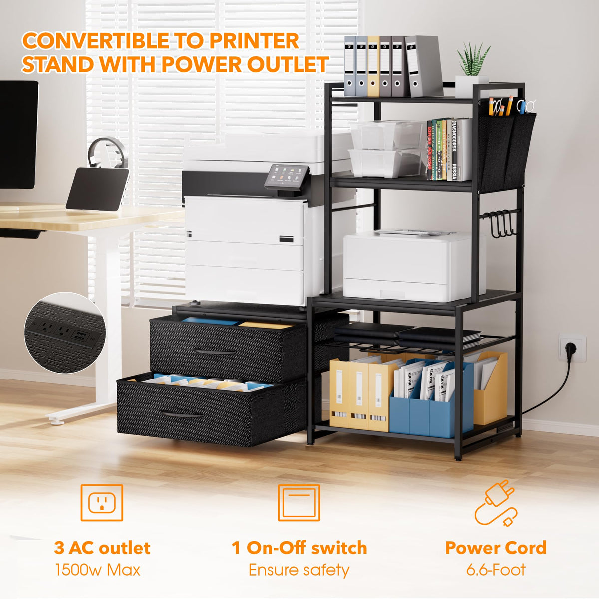 47"H Adjustable Mini Fridge Stand with Storage Drawers