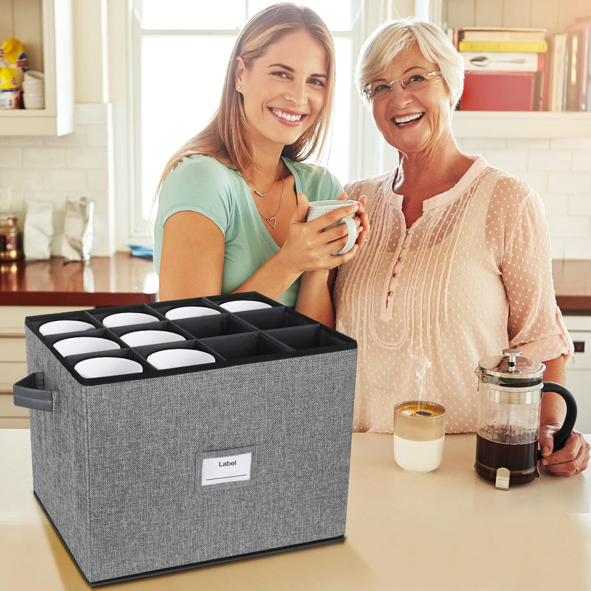 2 Layer Coffee Mug Storage Organizer with Dividers
