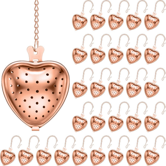 50 Pcs Stainless Steel Tea Strainer Ball Infuser Loose Leaf Steeper Interval Diffuser Heart Shape Mesh Filters with Extended Chain Hook for tea party Seasonings Cup Bottle