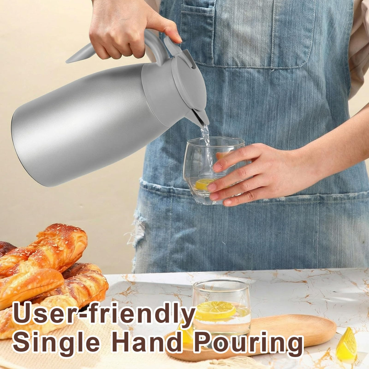 2 Pcs Thermal Coffee Carafe Insulated Stainless Steel Coffee Carafe for Hot Liquid Vacuum Thermal Pot Creamer Pitcher Dispenser with Brushes Keeping Hot Water Milk (2 Count)