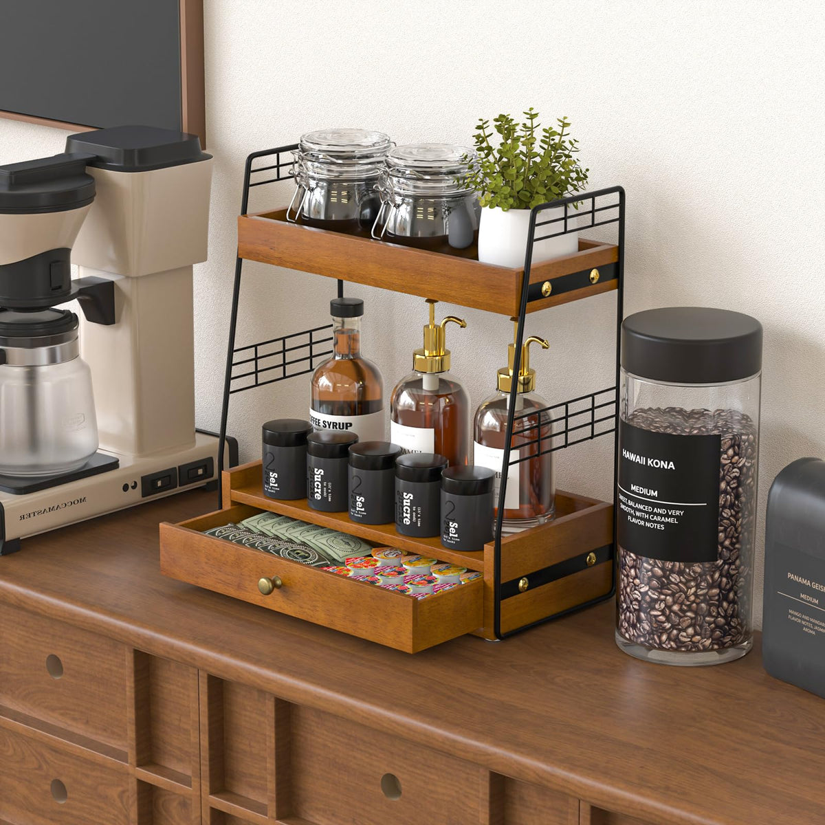 Coffee Bar Station Organizer with Drawer