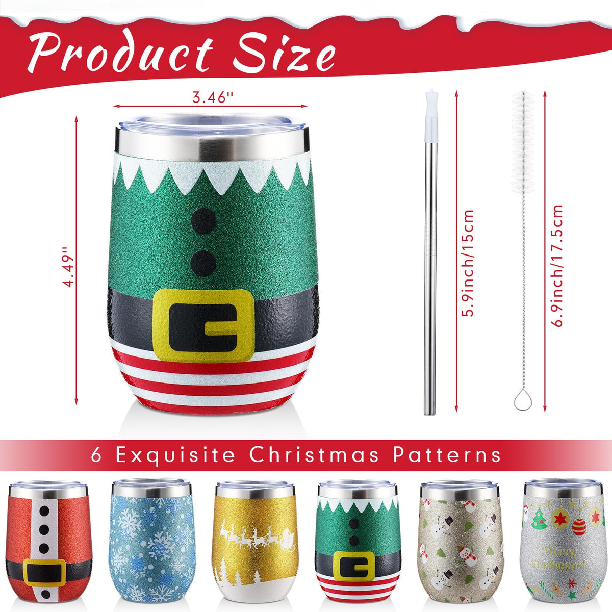 6 Pack Christmas Glitter Tumblers 12oz (6 Count)