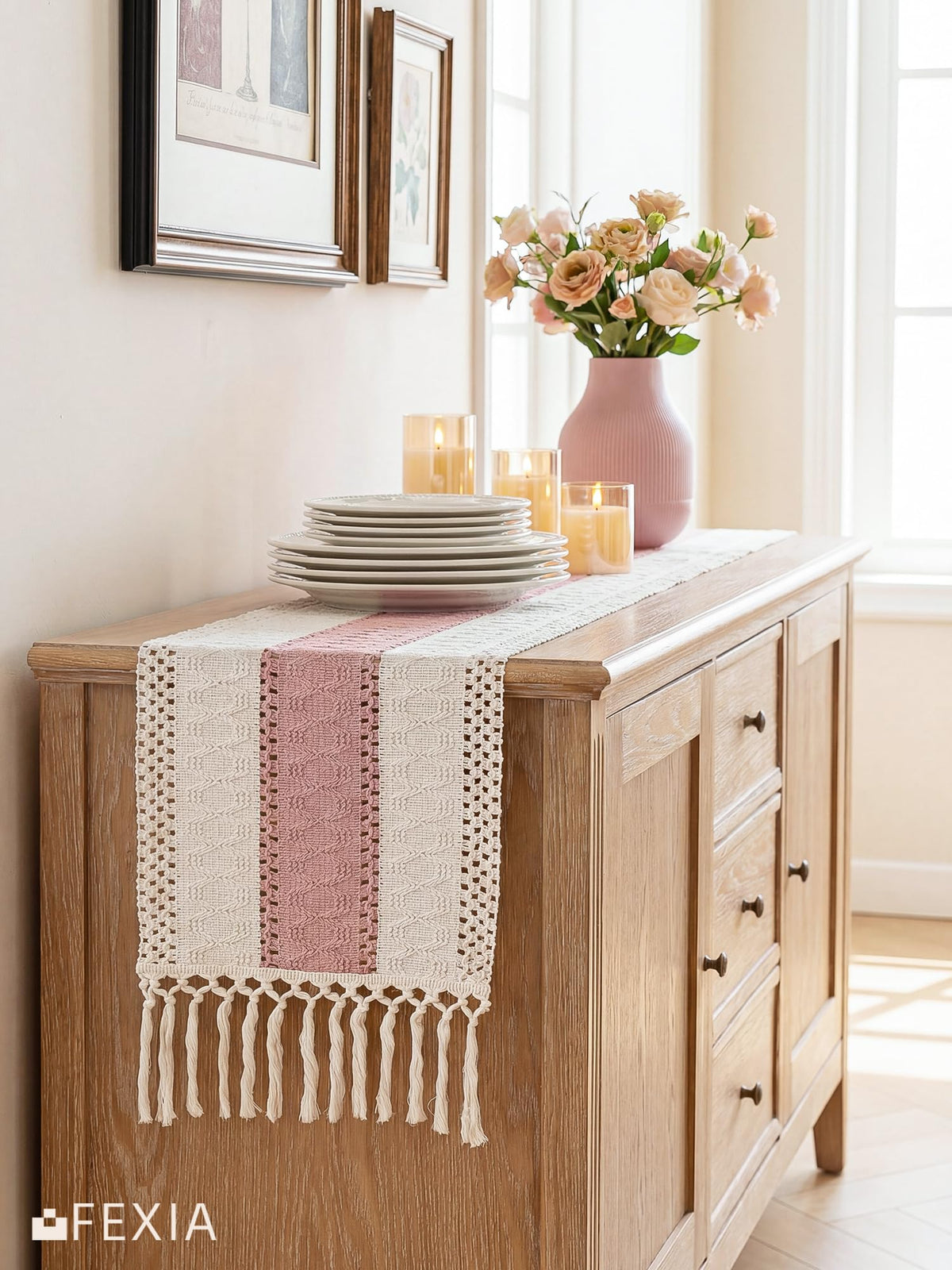Boho Table Runner for Home Decor 12x72 Pink Fall Farmhouse Decor (6 Sq Ft)