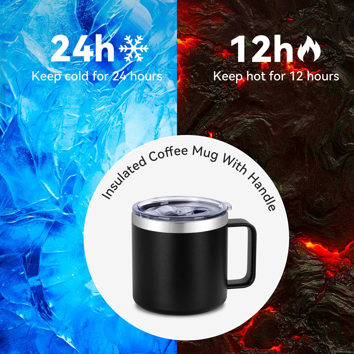 14 oz Insulated Stainless Steel Travel Coffee Mug with Handle (4 Count)