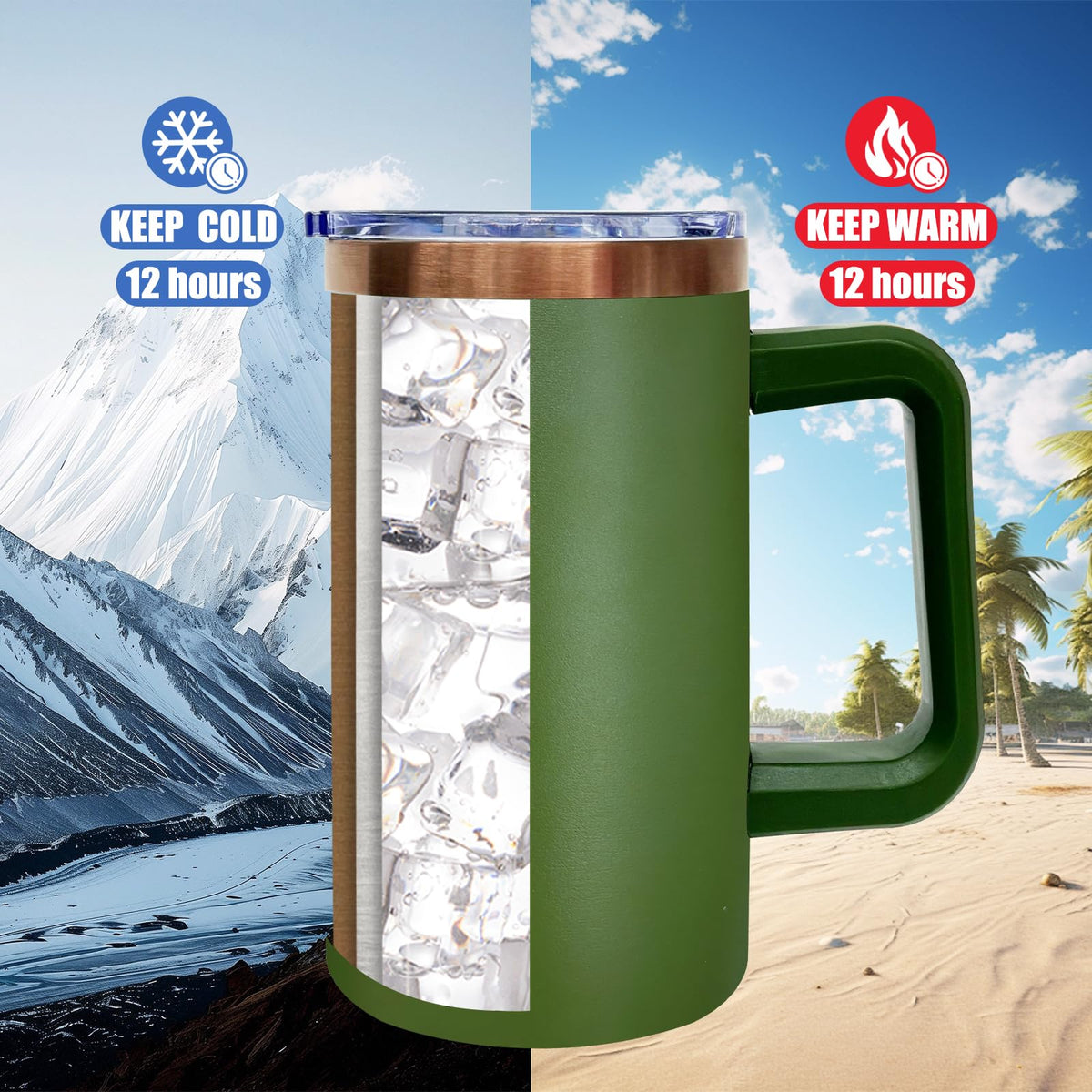 22oz Insulated Coffee Mug Bulk with Handle and Lid Army Green