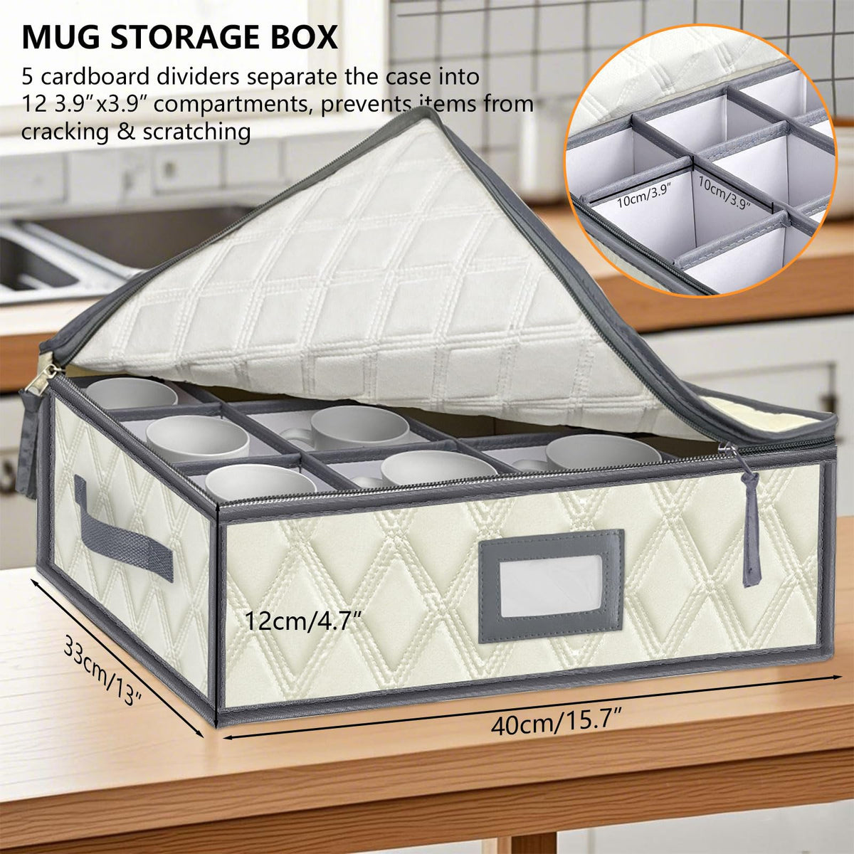Mug and Cup Storage Box with Dividers