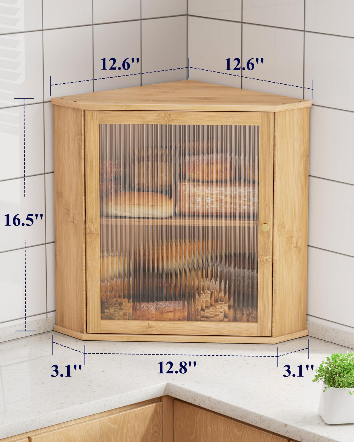 Wooden Corner Bread Box for Kitchen Countertop