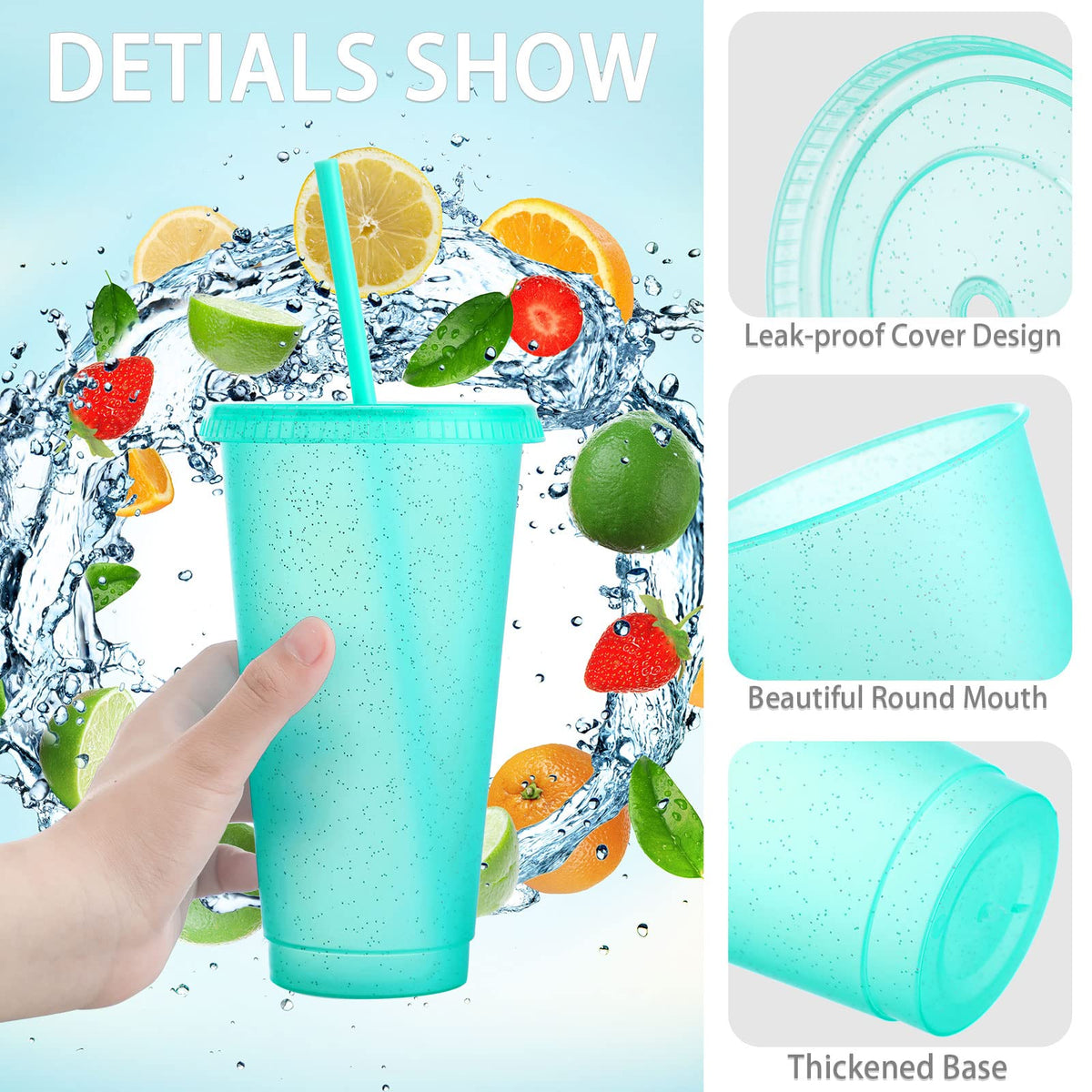 30 Pack Tumbler with Straw and Lid Bulk Cups for Gifts Glitter Plastic Coffee Cups 24