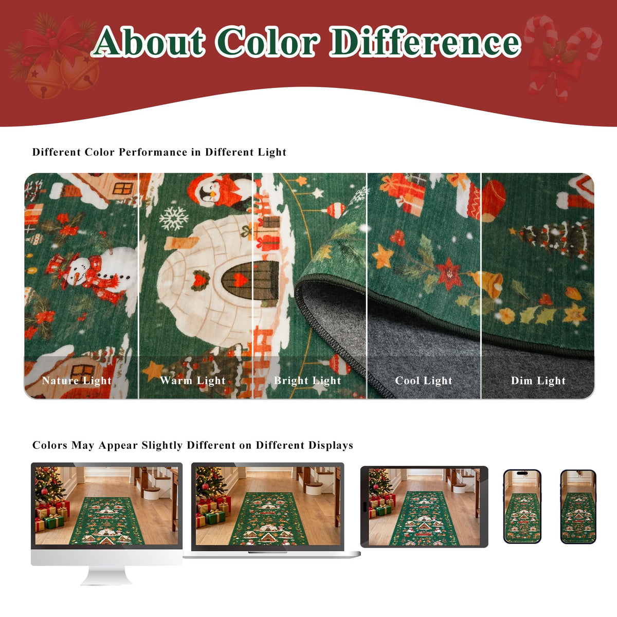 Washable Christmas Rug Runner 2x6