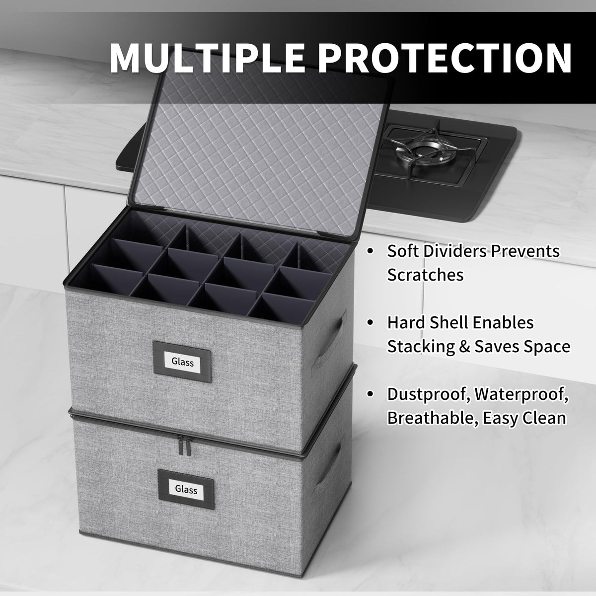 2 Pack Wine Glass Storage Box with Dividers (2 Count)