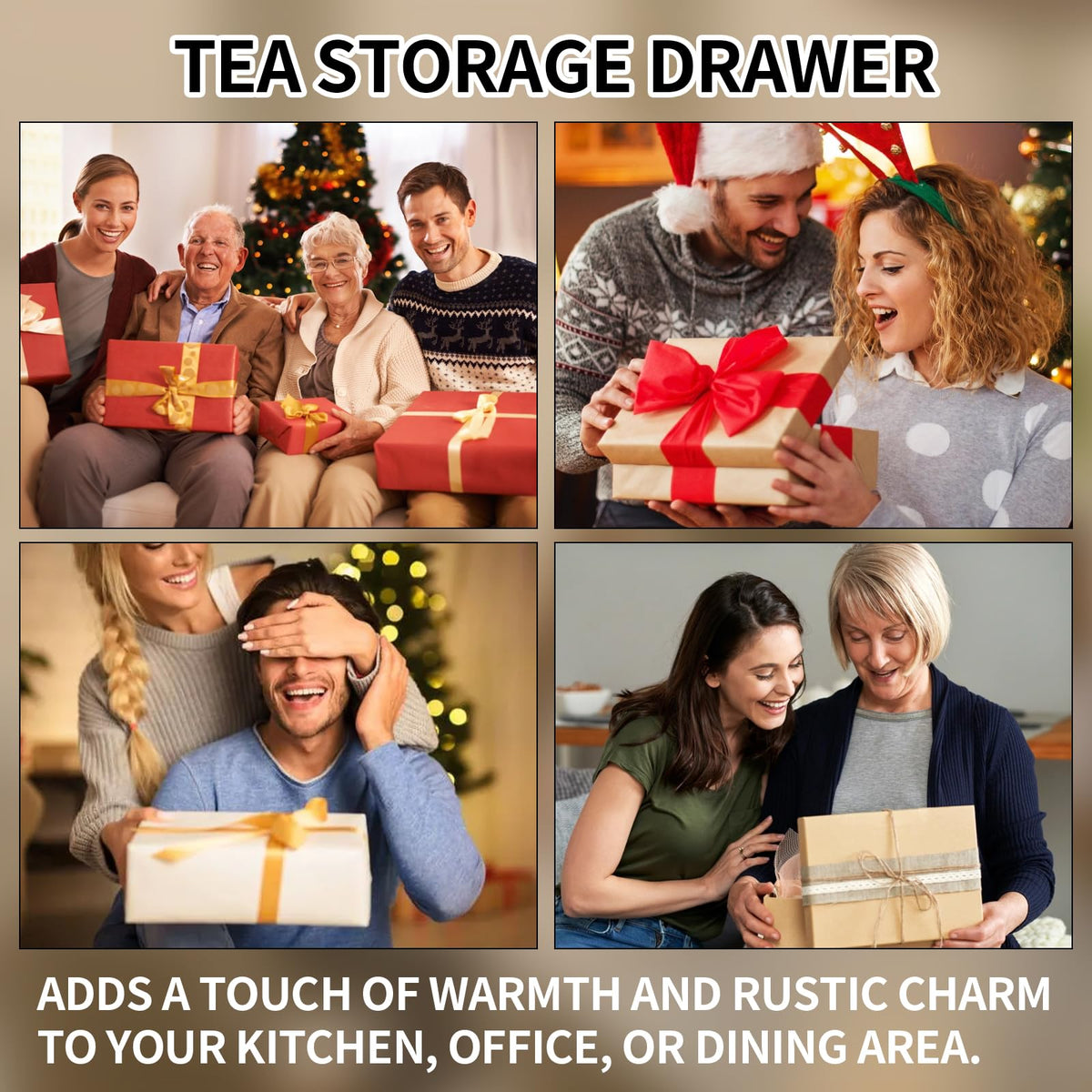 Acacia Wooden Tea Bag Organizer with Magnetic Lid